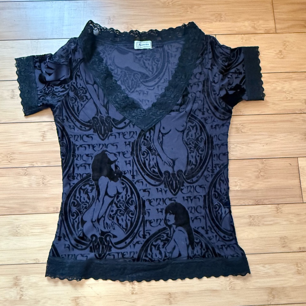 Rare Early Tag 1990s Hysteric Glamour Vintage Lace Naked Woman Purple Black Top